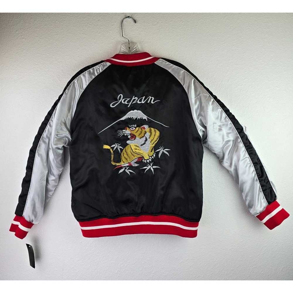 Miss London Black, Silver & Red Embroidered Japan Tiger Bomber Jacket